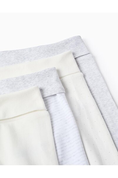 Ziddy Pack of 4 Extra Comfy Footed Trousers for Babies, White/Grey