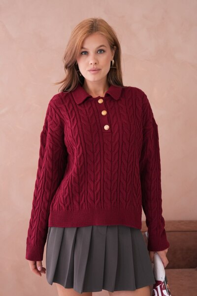 DONNA LISSA Polo Neck Braided Oversize Knitwear Sweater