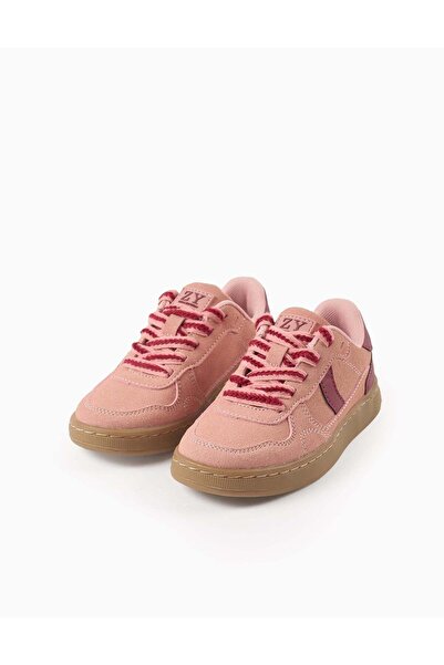 Ziddy Retro Suedine Trainers with Laces for Girls, Pink/Burgundy