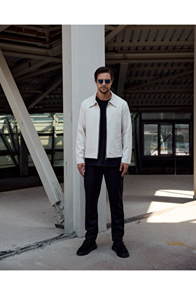 Renvo butik Casual Style Men's Black Plain Zippered Coat