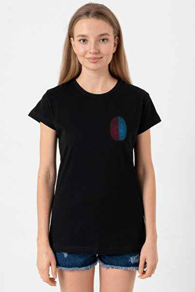 Tshirthane Burgundy Blue Fingerprint Black Women's Tshirt