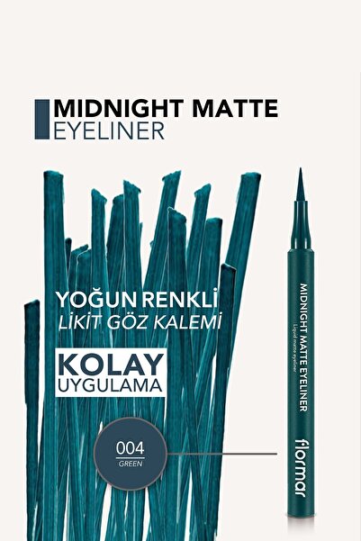 Flormar Mat Likit Kalem Eyeliner (YEŞİL) - Midnight Matte Eyeliner - 004 Green - 8690604641673