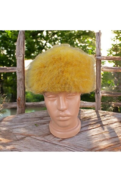 AbbasShop Özel İşçilikli Tiftik Karışımı Papak Bere Kışlık Erkek Kadın Bere Şapka Sarı Renkli