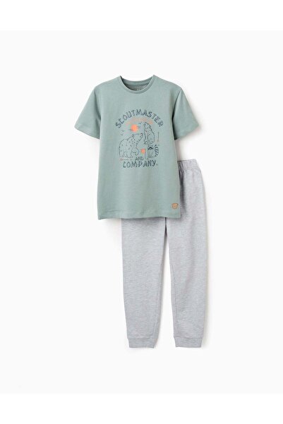 Ziddy Cotton Pyjama for Boys 'Scouts', Grey/Green