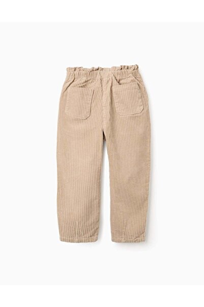 Ziddy Paperbag Corduroy Trousers for Girls, Beige