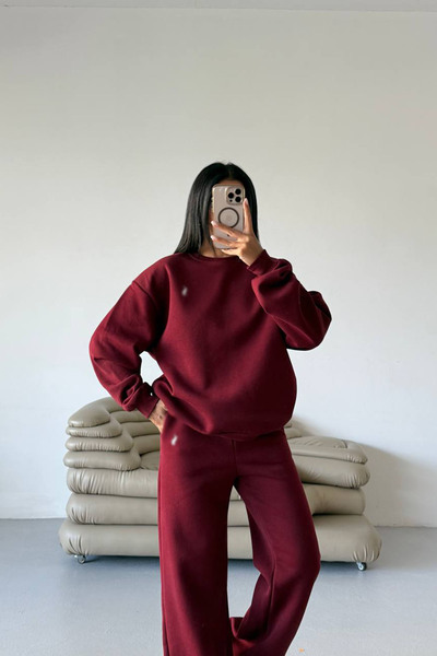 Neşeli Butik Women's Fleece Oversize Basic Tracksuit Set Nbg110