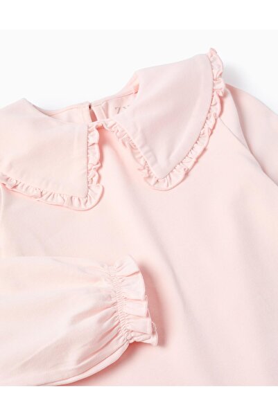 Ziddy T-shirt with Maxi Collar and Frill Contour for Girls, Pink