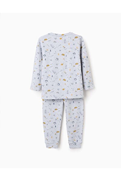 Ziddy بيجامة مضلعة بنقشة حيوانات الغابة للأولاد، رمادي