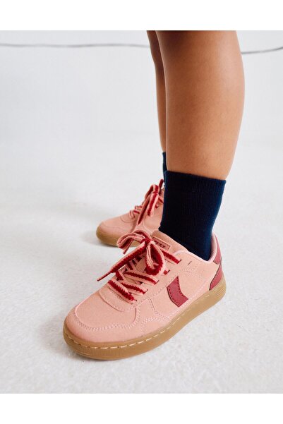 Ziddy Retro Suedine Trainers with Laces for Girls, Pink/Burgundy