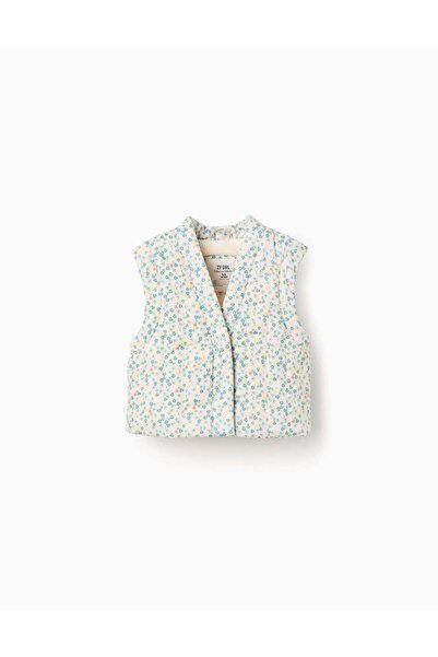 Ziddy جيليه قطني بنقشة زهور وبطانة من صوف الشيربا للبنات، بيج