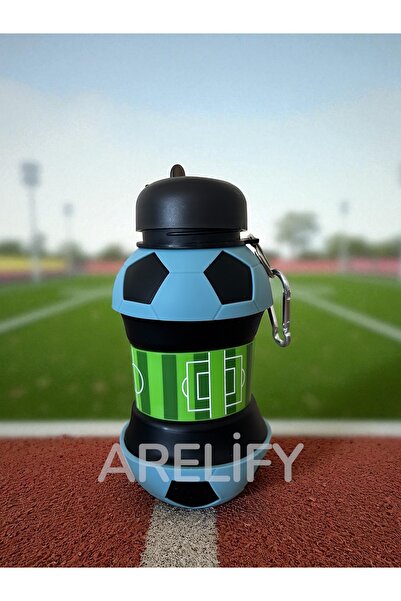 Arelify Futbol Topu Katlanır Silikon Matara Pipetli Spor Suluk-500mL