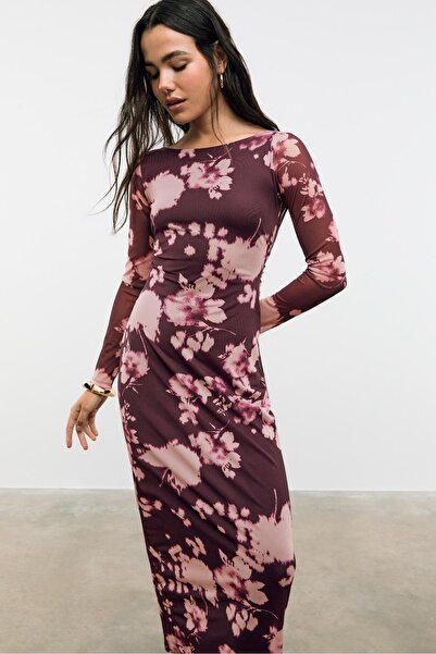 Stradivarius Tulle midi dress with open back