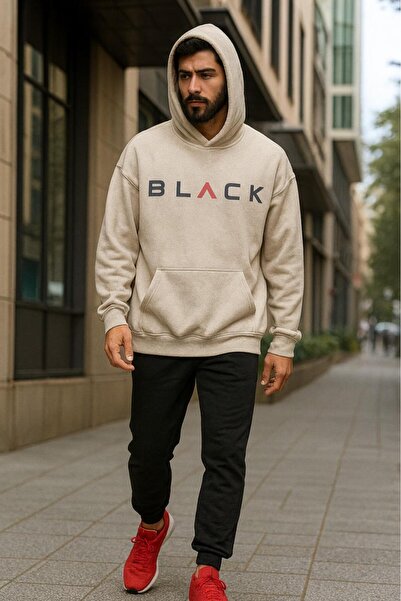 KOZİA OUTDOORS ΜΑΥΡΟ ανδρικό φούτερ oversize με στάμπα και κουκούλα