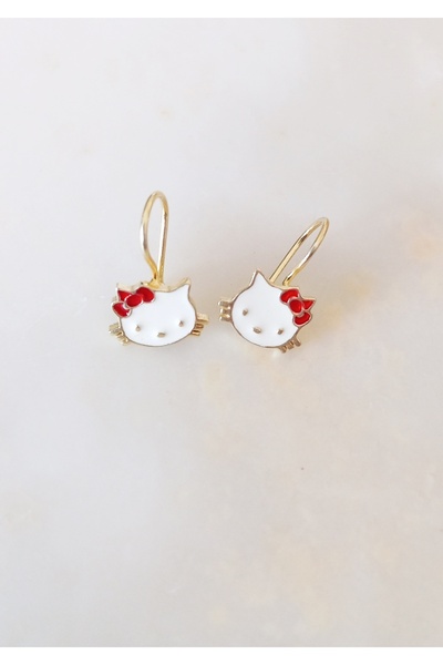 Trend Silver 925 Ayar Gümüş Çocuk Altın Rengi Mineli Çengelli Kedi Modeli Küpe