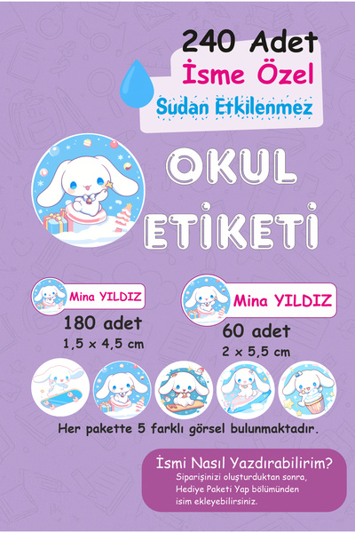 Store Cinnamoroll Okul Etiketi 240 Adet Kalem Defter Kitap Suluk Sticker Etik...