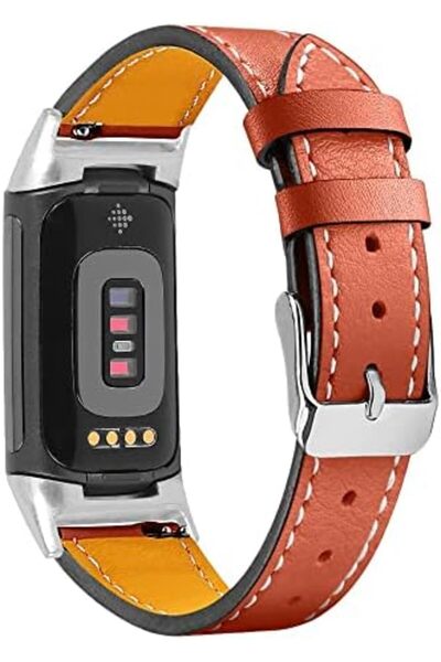 O Ozone Leather Watch Band | Fitbit Charge 5 Smart Watch| Orange