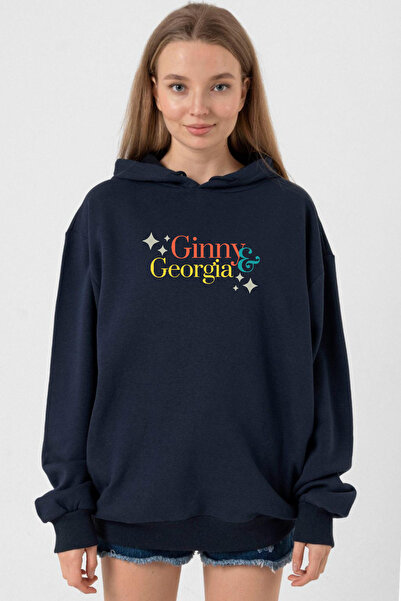 Tshirthane هودي جيني وجورجيا ليترن للنساء باللون الأزرق الداكن بثلاثة خيوط