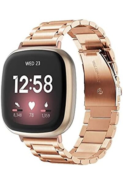 O Ozone سوار ساعة معدني | ساعة فيتبيت سينس وفيتبيت فيرسا 3 الذكية | ذهبي وردي