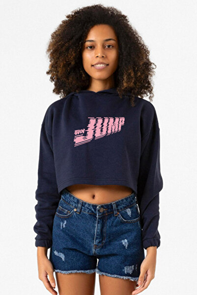 Tshirthane هودي نسائي قصير من Blackpink Jump باللون الأزرق الداكن