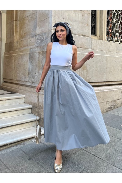 KÜÇÜĞÜM BUTİK Gray Flared Poplin Skirt