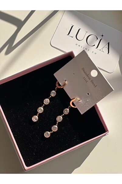 SHINELUC 316L Çelik Küpe – Altın Renk Kristal Taşlı Uzun Sallantılı Kadın Küpe