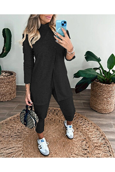 Genel Markalar Kadın Uzun Kollu Balıkçı Yaka önden Düğmeli Bluz Ve Pantolon Yumoş Ikili Takım