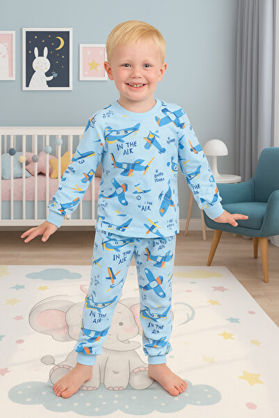 İsobel Kids Boy's 100% Cotton Airplane Patterned Pajama Set