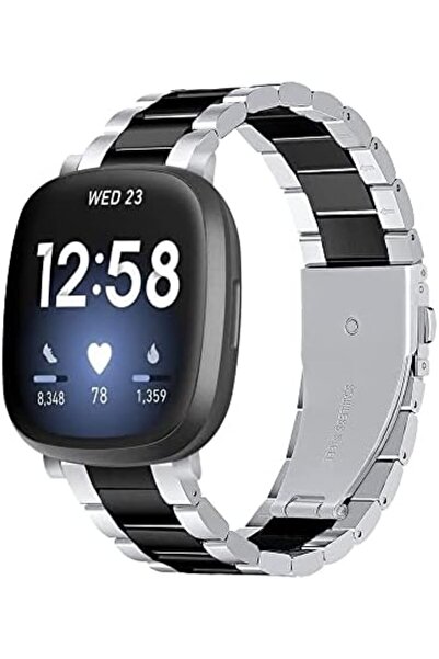 O Ozone Metal Watch Band | Fitbit Sense & Fitbit Versa 3 Smart Watch| Black/Silver