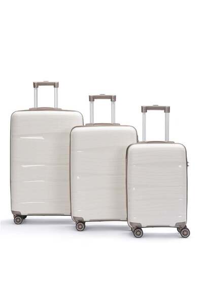 Laguna %100 Silikon PP Kırılmaz Beyaz Krem 3'Lü Valiz & Bavul Seti