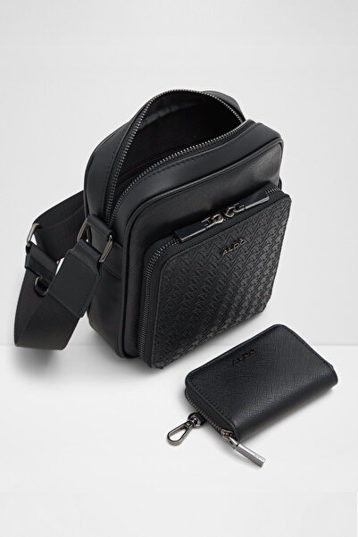 Aldo Maximilian - Men's Black Single Compartment Crossbody Bag with Detachable Woven Strap