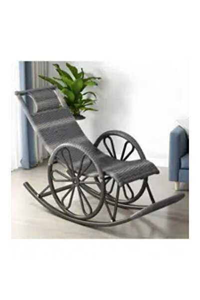 Crestj Rattan Rocking Chair with Two Wheels for Patio, Garden or Indoor Use - Grey