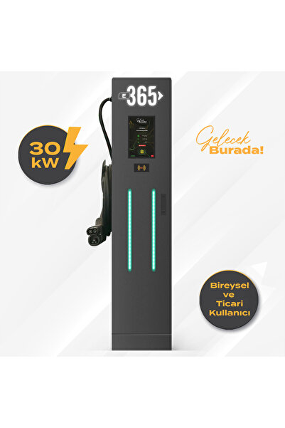 E 365 DC Dikili Tip 10 İnç Ekranlı MID Sayaçlı Tek Kablolu RFID 30kW Şarj İstasyonu