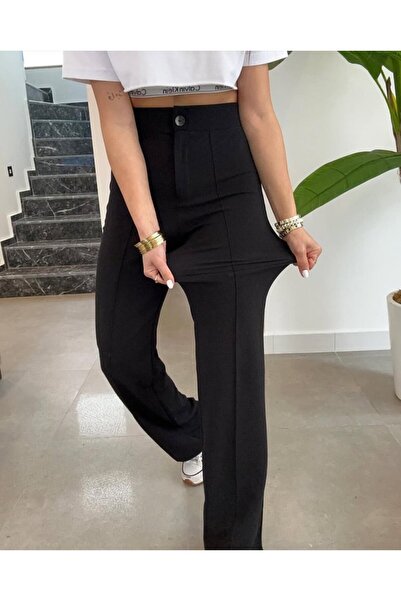 Aydoganticaret44    بنطلون نسائي من قماش الكريب الليكرا عالي الخصر بالكامل