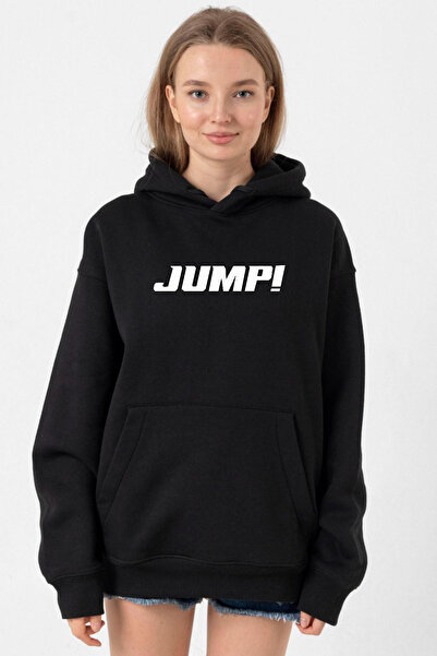 Tshirthane هودي بلاكبينك جمب بيسك لوجو أسود للنساء بثلاثة خيوط