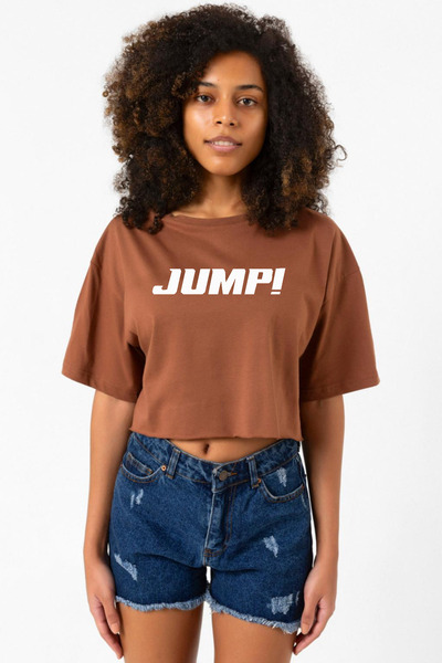 Tshirthane Blackpink Jump Basic Logo Brown Women's Crop Tshirt