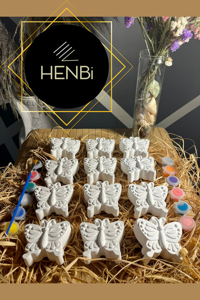 HENBi 12 Adet Kelebek Taş Boyama Seti Etkinlikler Çocuk Gelişimi El Becerisi ...