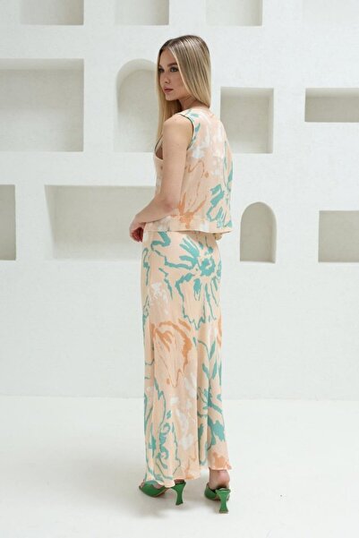 goopall Lace-up blouse skirt set - powder