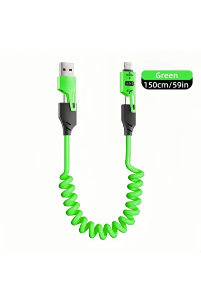 FIRSATTAN 65W Çoklu 4in1 USB Type-C ve Lightning Spiral Şarj ve Data Kablosu ...