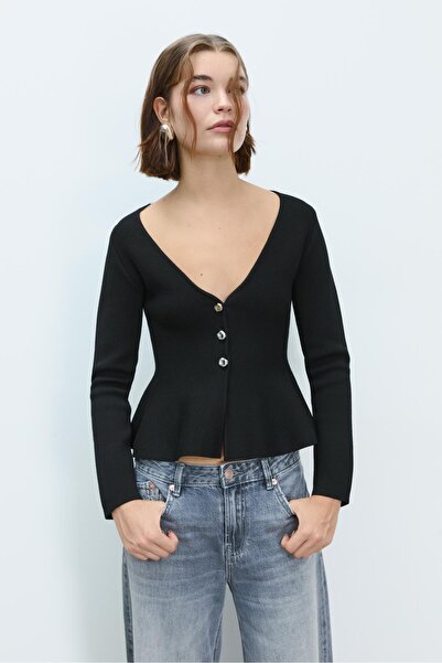 Stradivarius Düğmeli Peplum Örme Ceket