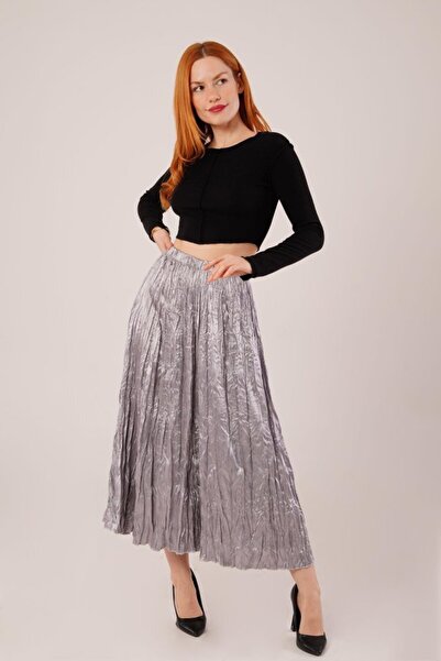 Momshopp Спідниця середньої довжини з плісированим атласом сірого кольору