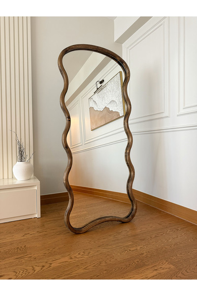 EFFE YAPI DEKOR DOĞAL AHŞAP ÇERÇEVELİ BULUT MODEL 180X80 CM ( CEVİZ ) AYAKLI BOY AYNASI