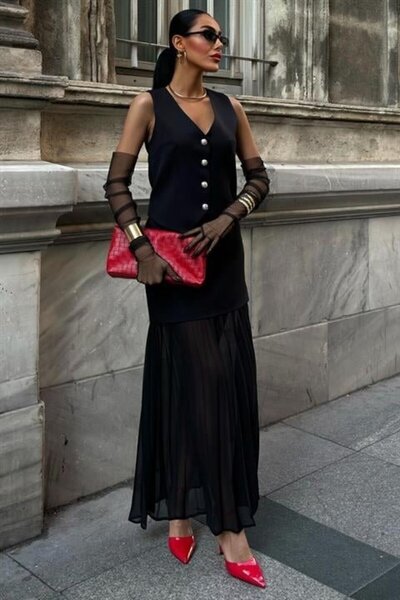 MODA بدلة مميزة مع سترة وتنورة مطوية 10096