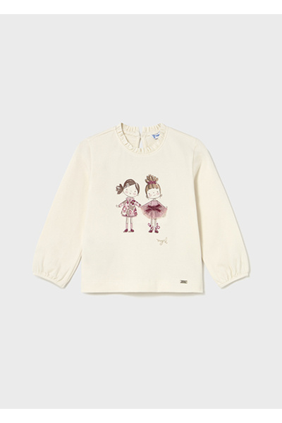 MAYORAL تي شيرت بناتي بأكمام طويلة مطرز باللون الكريمي 2075