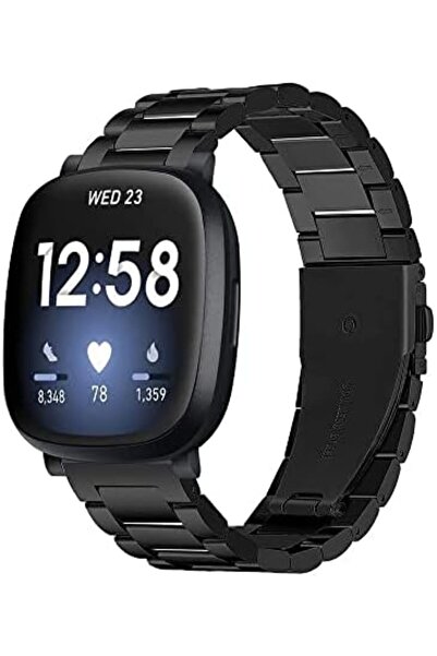 O Ozone سوار ساعة معدني | ساعة فيتبيت سينس وفيتبيت فيرسا 3 الذكية | أسود