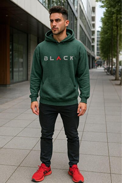 KOZİA OUTDOORS ΜΑΥΡΟ ανδρικό φούτερ oversize με στάμπα και κουκούλα
