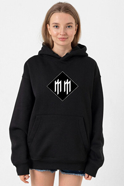 Tshirthane Marilyn Manson mm Logo Black Women's 3Ip Hoodie