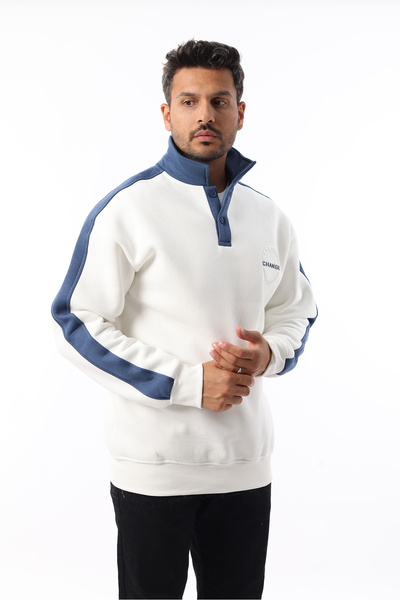 Rodrigo Men's Half Oversize Cotton Soft Fleece Lined Hooded Polo Neck Buttoned Sweatshirt