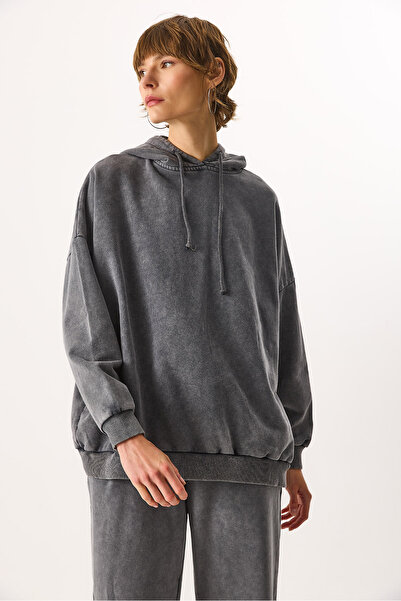 VENA Φούτερ με κουκούλα Regular Fit Washable 100% βαμβάκι - ΑΝΘΡΑΚΙΤΙΚΟ