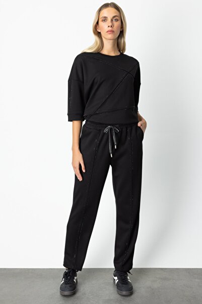 ON Γυναικείο Φούτερ με ελαστική μέση και πέτρα 66547 Μαύρο