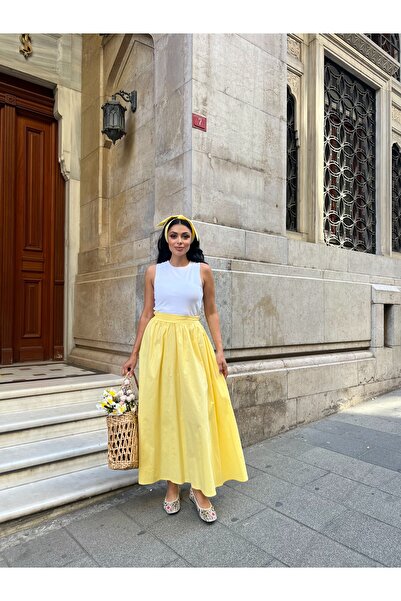 KÜÇÜĞÜM BUTİK Yellow Flared Poplin Skirt